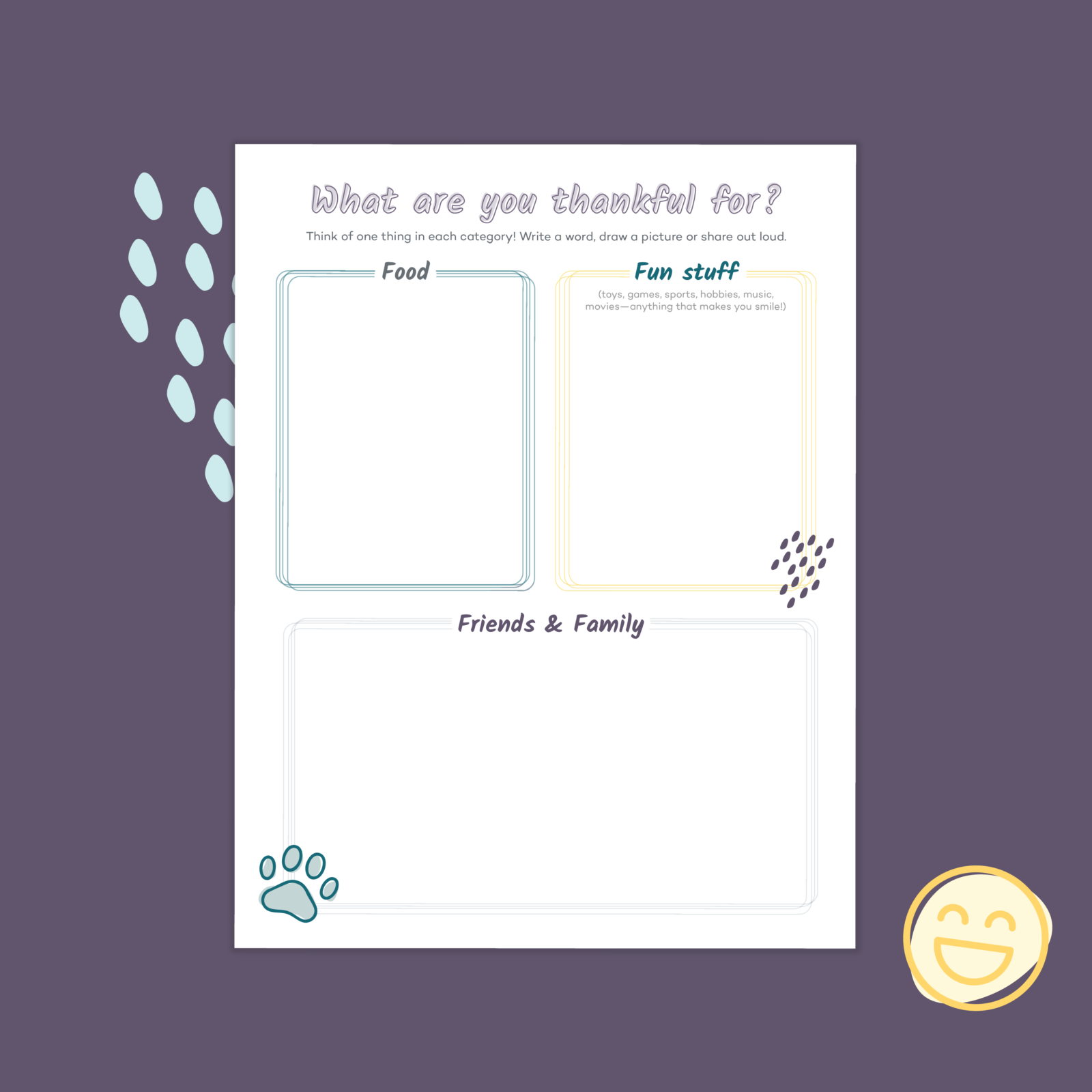 Image of a printable gratitude journal page with the heading "What are you thankful for?"