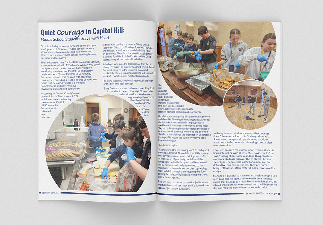 Report design example: interior spread with the headline "Quiet Courage in Capitol Hill"
