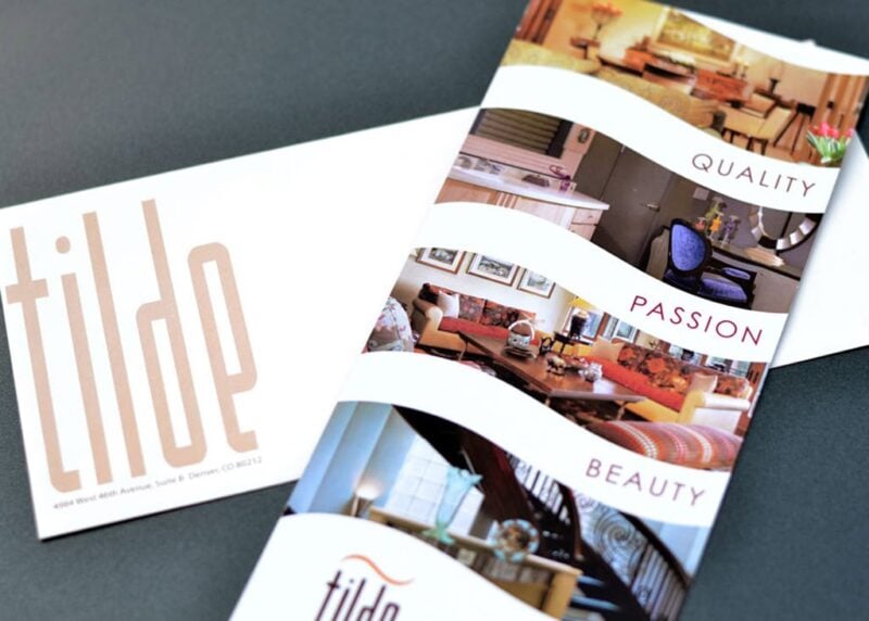 Tilde brochure and envelope