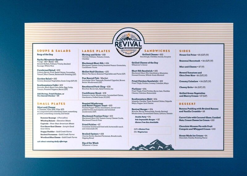 Revival Public House menu