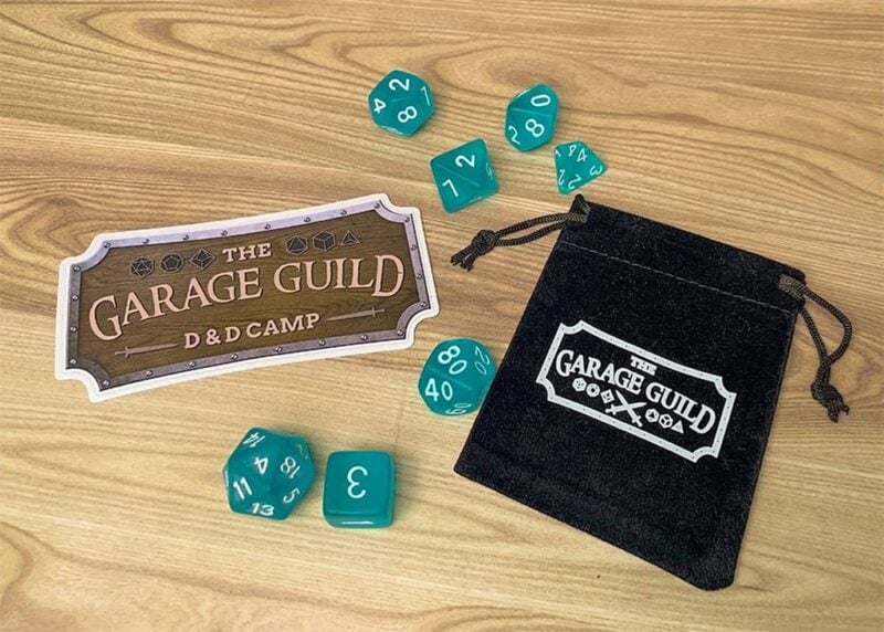 Garage Guild dice and sticker