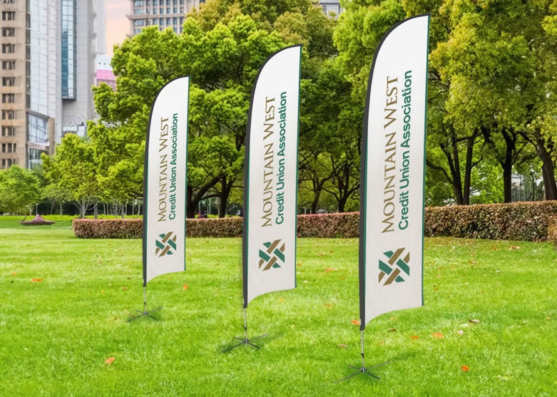 Feather flags for Mountain West Credit Union Association