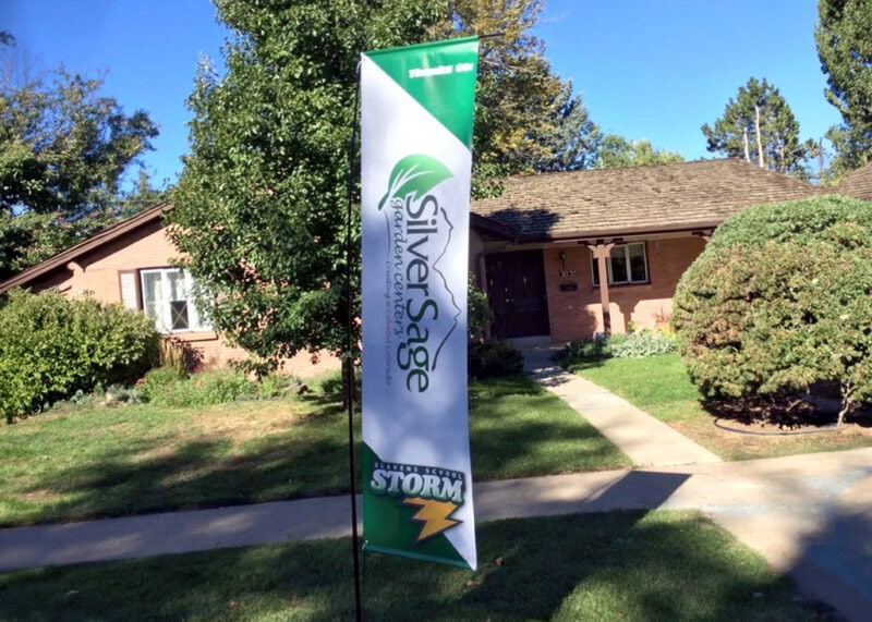 Feather flags for Slavens School