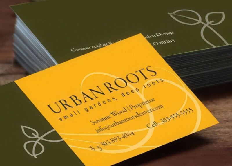 Urban Roots business cards designed and printed by YellowDog Denver
