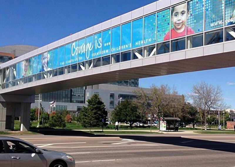 Pedestrian bridge graphics for the Children's Hospital Foundation printed and installed by YellowDog