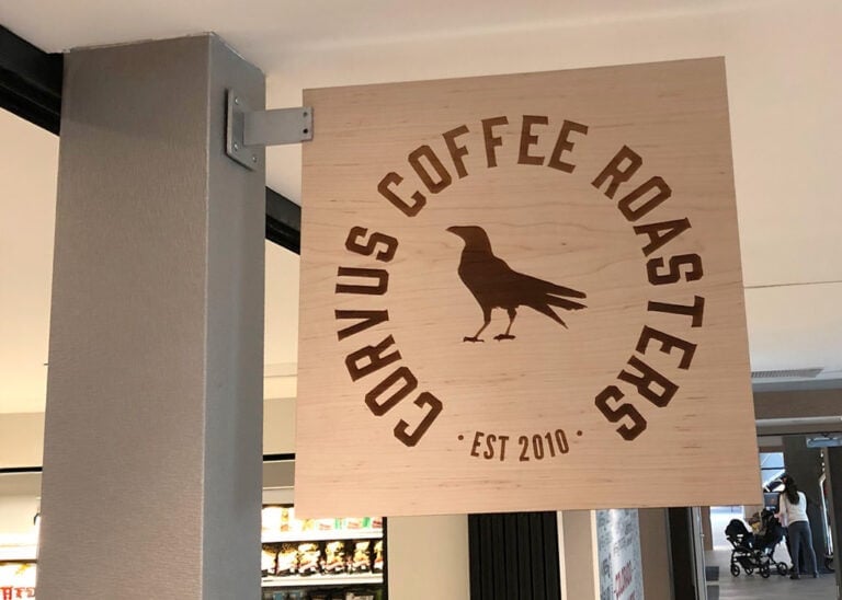 Signage for Corvus Coffee