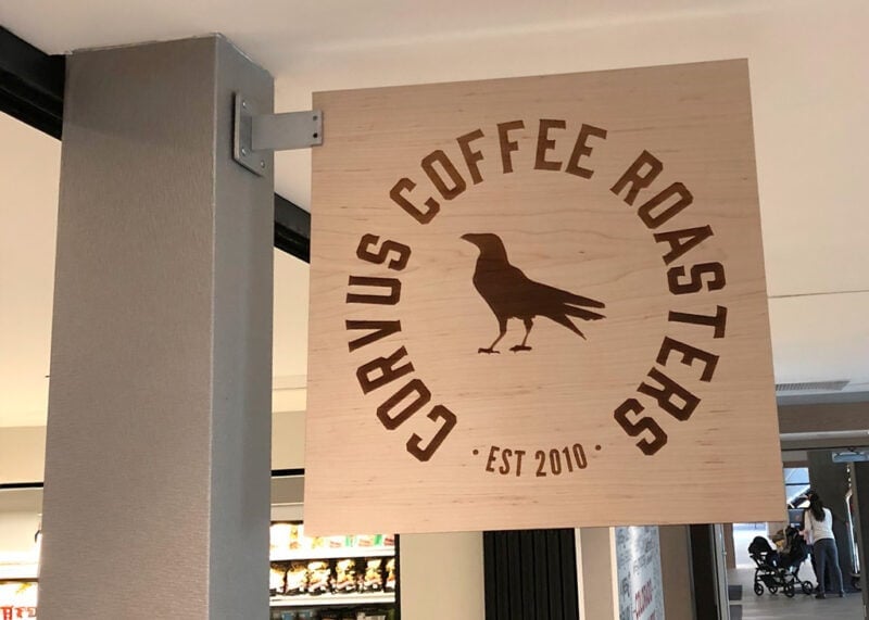 Signage for Corvus Coffee