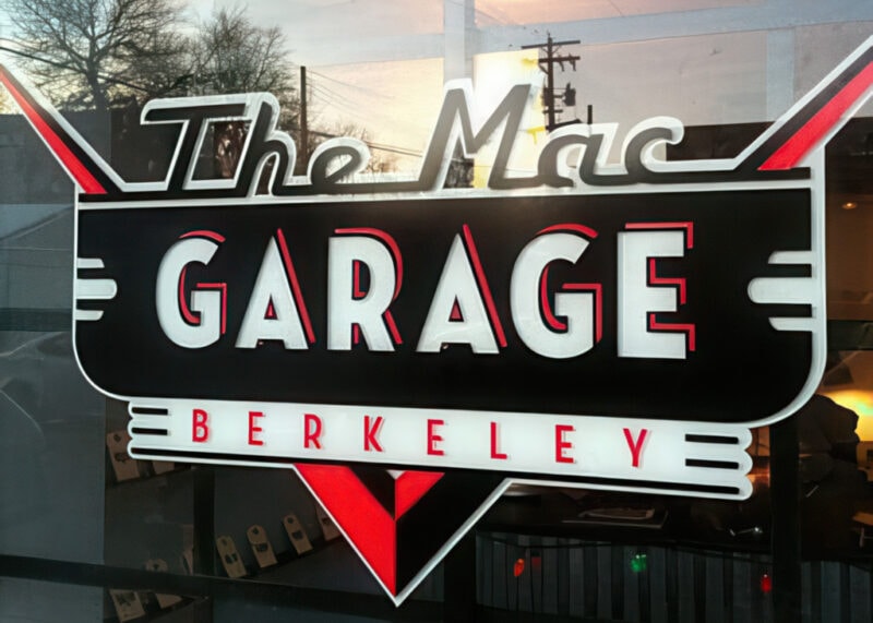 The Mac Garage window signage