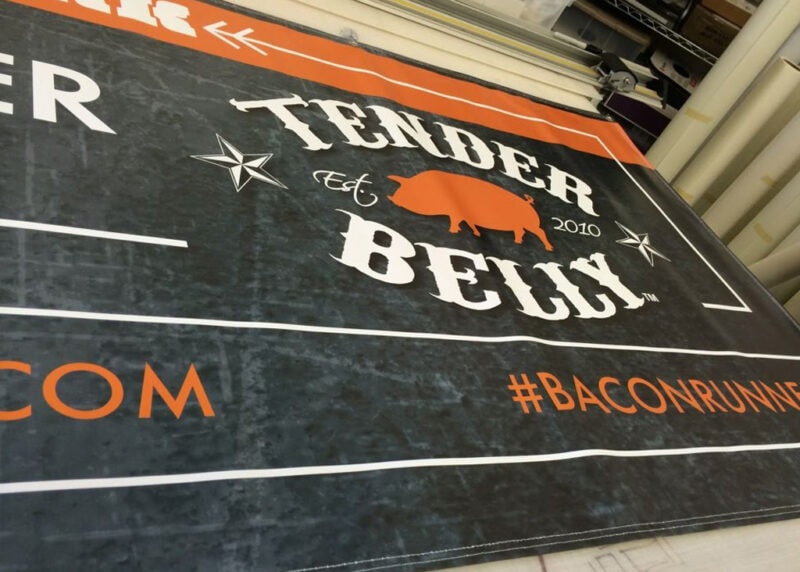 Vinyl banner for Tender Belly Bacon