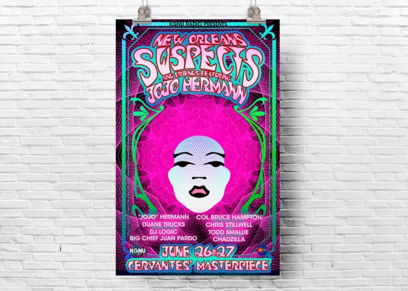 Concert poster printing for the New Orleans Suspects at Cervantes