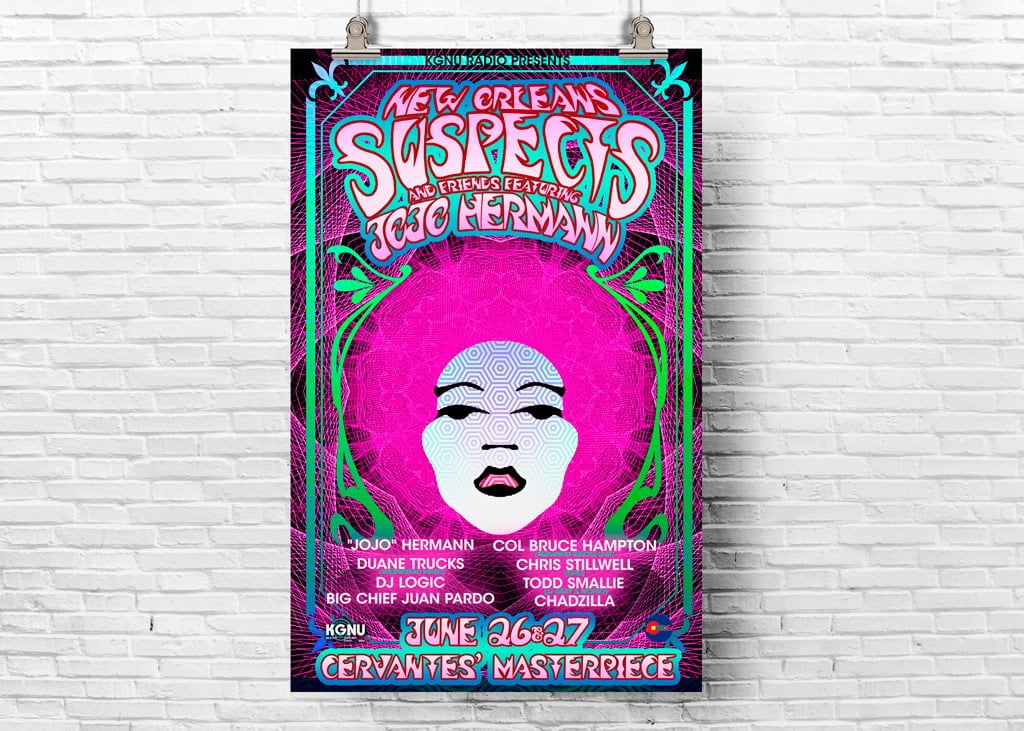 Concert poster printing for the New Orleans Suspects at Cervantes