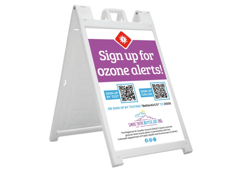 A-frame sign designed and printed for Regional Air Quality Council