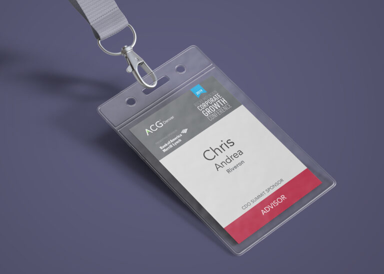 Name badges and badge holders for an ACG event