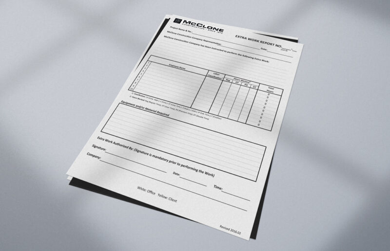 NCR forms for McClone Construction