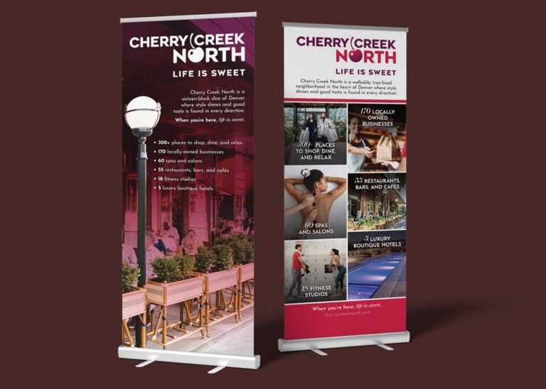 Retractable banners for Cherry Creek North