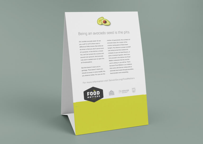 Table tent for Denver Food Matters