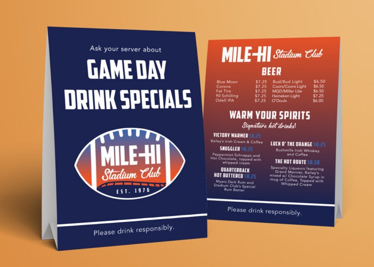 Table tent printing and design for Mile High Stadium Club