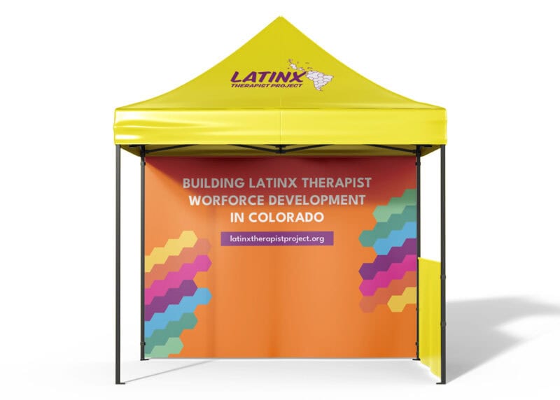 Pop-up tent designed for the Latinx Therapist Project